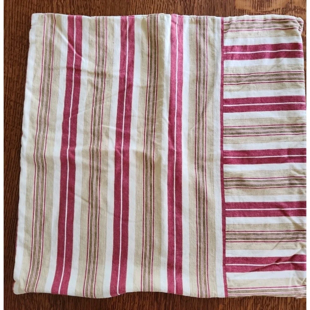 1/Pottery Barn 22X 22in Pillow Cover Red Tan Linen Blend Ticking Striped Zipper